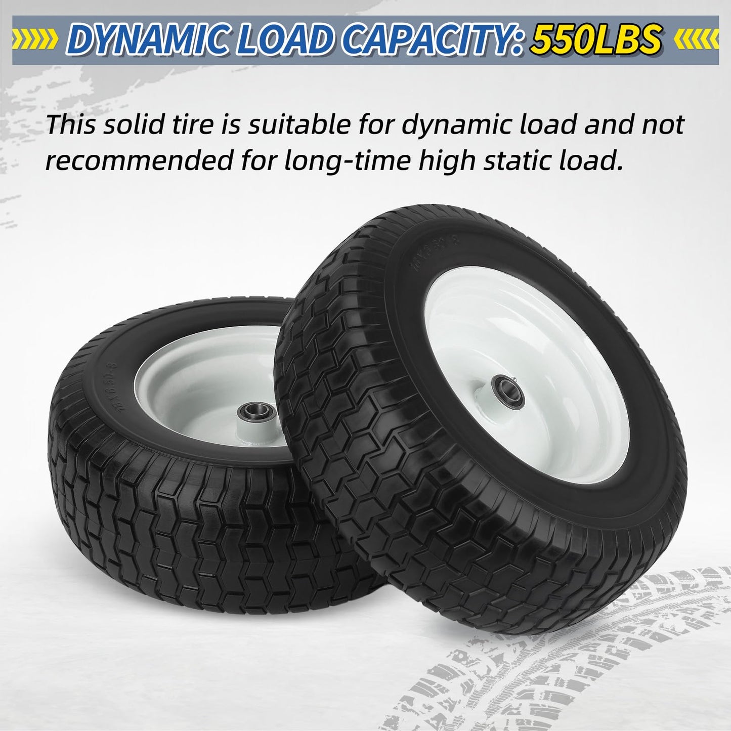 16x6.50-8 Flat Free Riding Lawn Mower Tire and Wheel, 2 Pcs 16x6.5-8nhs Garden Tractor Lawnmower Tyre, with 3/4" & 5/8" Bearing, 3" -4.5" Centered Hub