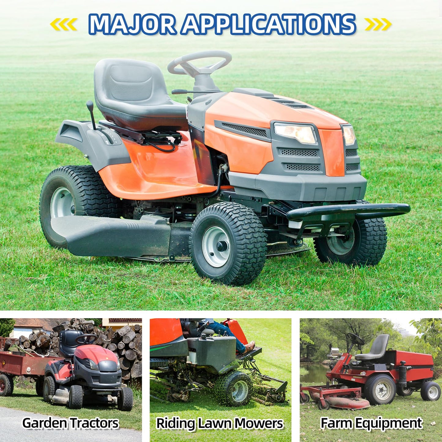 13x6.50-6 Lawn Mower Tubeless Tire, 13x6.5-6 for Tractor Riding Lawnmowers, 4 Ply, Turf-V Pattern(2 Pack)