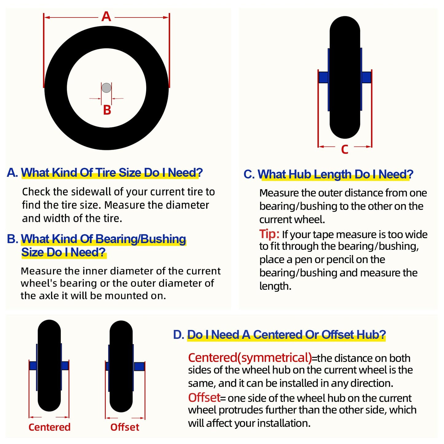 14.5" Wheelbarrow Flat Free Tire, Fits 4.80/4.00-8, 3.50/2.50-8, 4.00-6, 4.00-8, Wheelbarrow Wheels, 5/8" Bearing with Extra 3/4" Bearing, 3" -6" Centered Hub