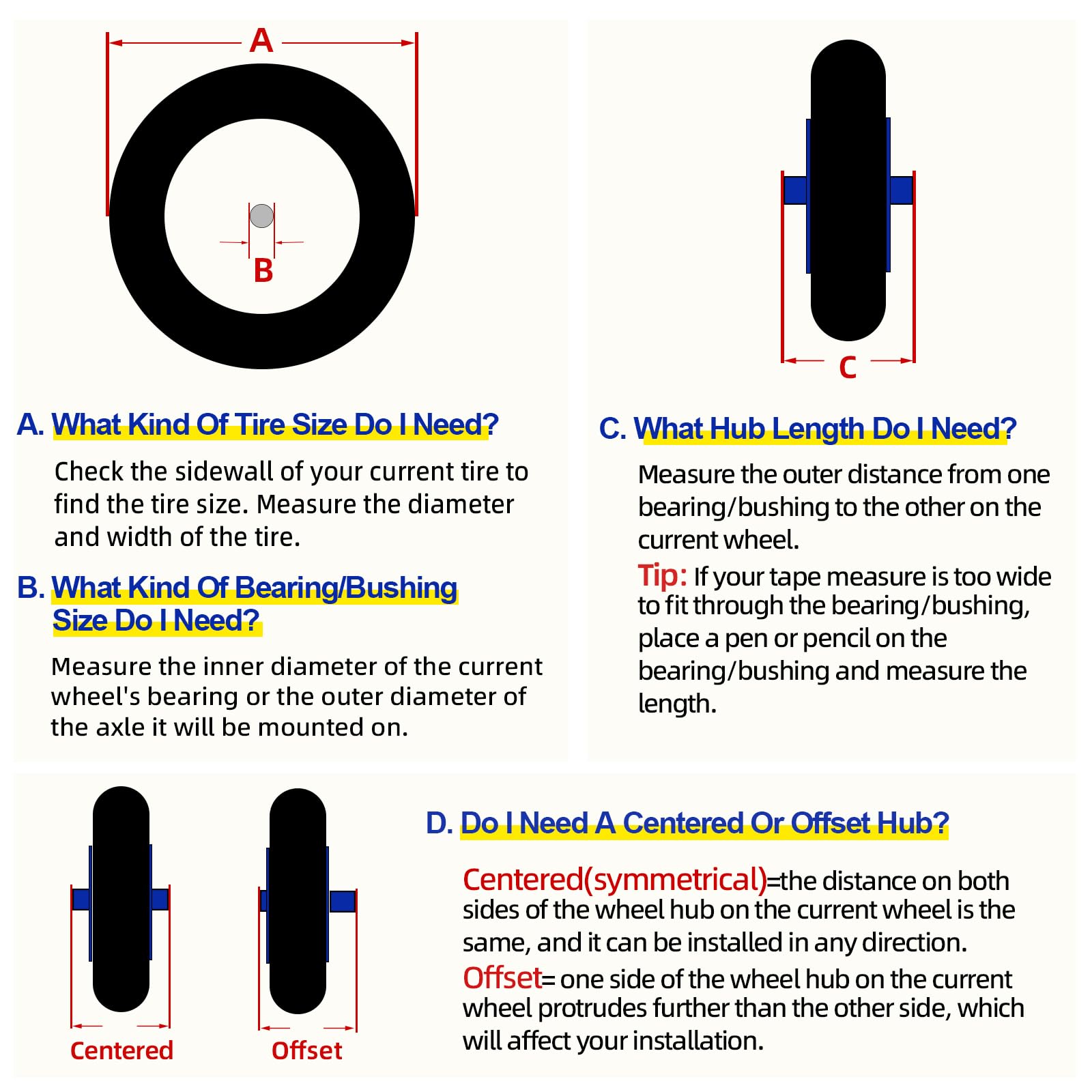 14.5" Wheelbarrow Flat Free Tire, Fits 4.80/4.00-8, 3.50/2.50-8, 4.00-6, 4.00-8, Wheelbarrow Wheels, 5/8" Bearing with Extra 3/4" Bearing, 3" -6" Centered Hub