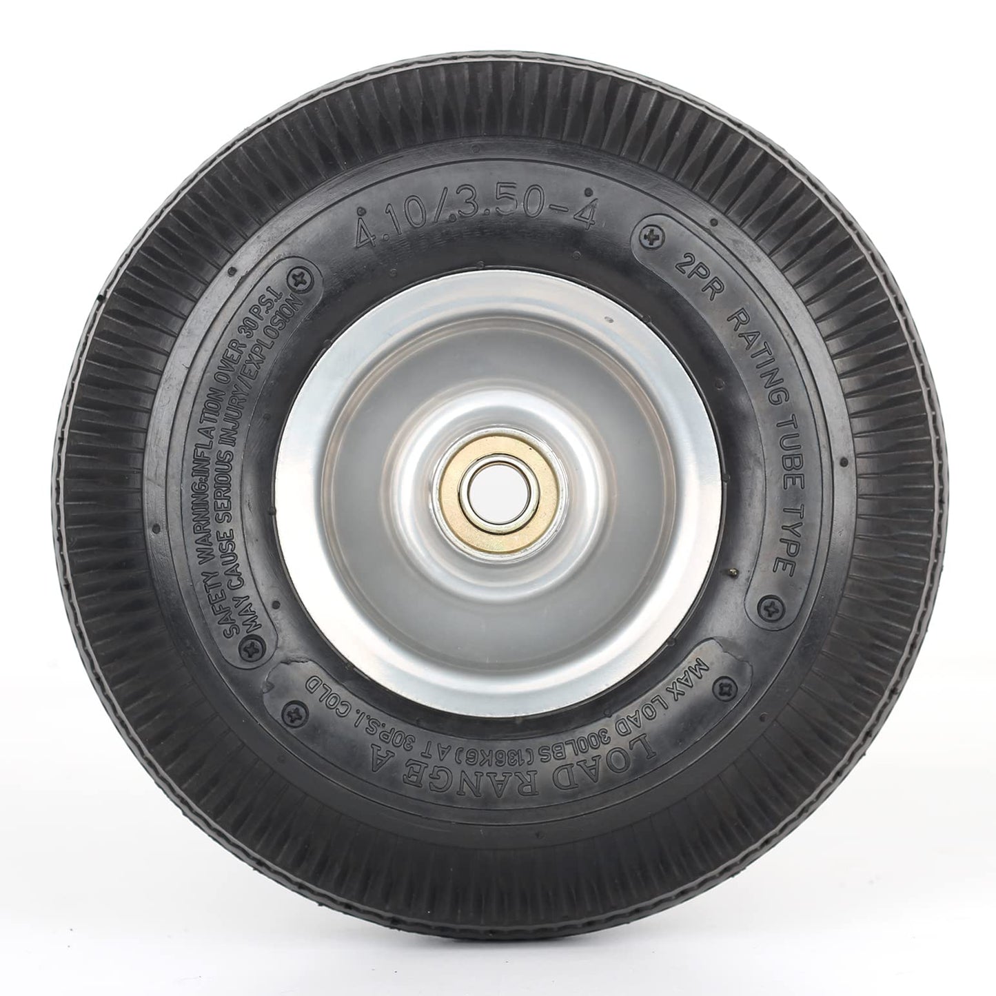 10" Tire and Wheel, 2 Pack, 4.10/3.50-4 Pneumatic Tire, with 2.25" Offset Hub, 5/8" Axle Bore Hole, Sealed Bearings for Hand Truck Trolley Dolly Garden Wagon Wheel Replacement