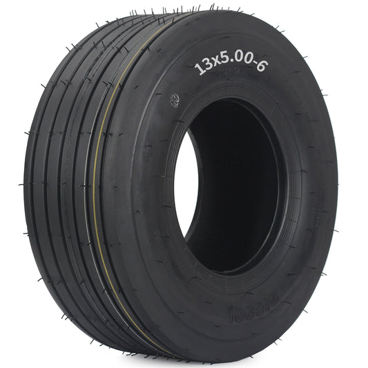 13x5.00-6 Tubeless Lawn Mower Tire, Riding Lawnmower Straight Rib Tread, 4 Ply