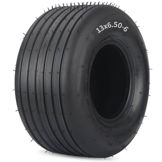 13x6.50-6 Tubeless Lawn Mower Tire, Riding Lawnmower Straight Rib Tread, 4 Ply