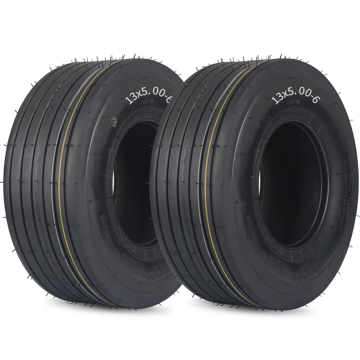 13x5.00-6 Tubeless Lawn Mower Tires, 13x5.00-6 Riding Lawnmower Straight Rib Tread, 4 Ply