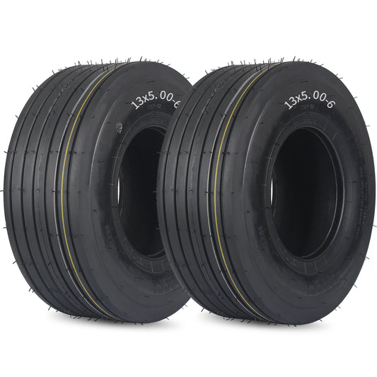 13x5.00-6 Tubeless Lawn Mower Tires, 13x5.00-6 Riding Lawnmower Straight Rib Tread, 4 Ply