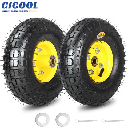 4.10/3.50-4 Rubber Pneumatic Tire and Wheel, with 2.25" Offset Hub, 5/8" Sealed Bearings, for Hand Truck Trolley Dolly Garden Wagon Wheel Replacement, 2 Pack (Explorer Series)