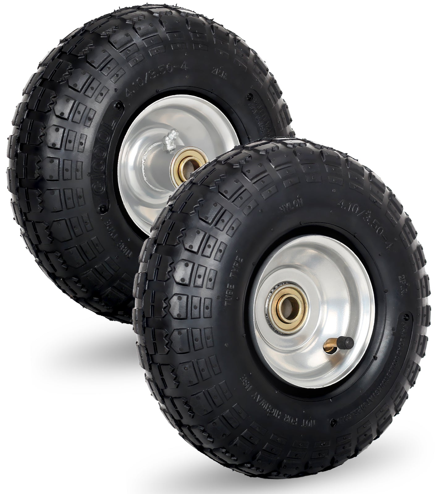 4.10/3.50-4 Pneumatic Tire, 10" Tire and Wheel, 2 Pack, with 2.2" Offset Hub, 5/8" Axle Bore Hole, Sealed Bearings, for Hand Truck Trolley Dolly Cart