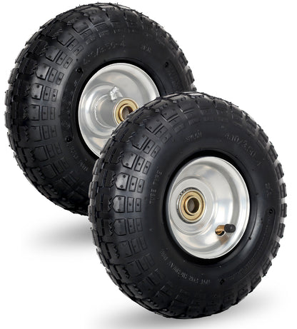 4.10/3.50-4 Pneumatic Tire, 10" Tire and Wheel, 2 Pack, with 2.2" Offset Hub, 5/8" Axle Bore Hole, Sealed Bearings, for Hand Truck Trolley Dolly Cart