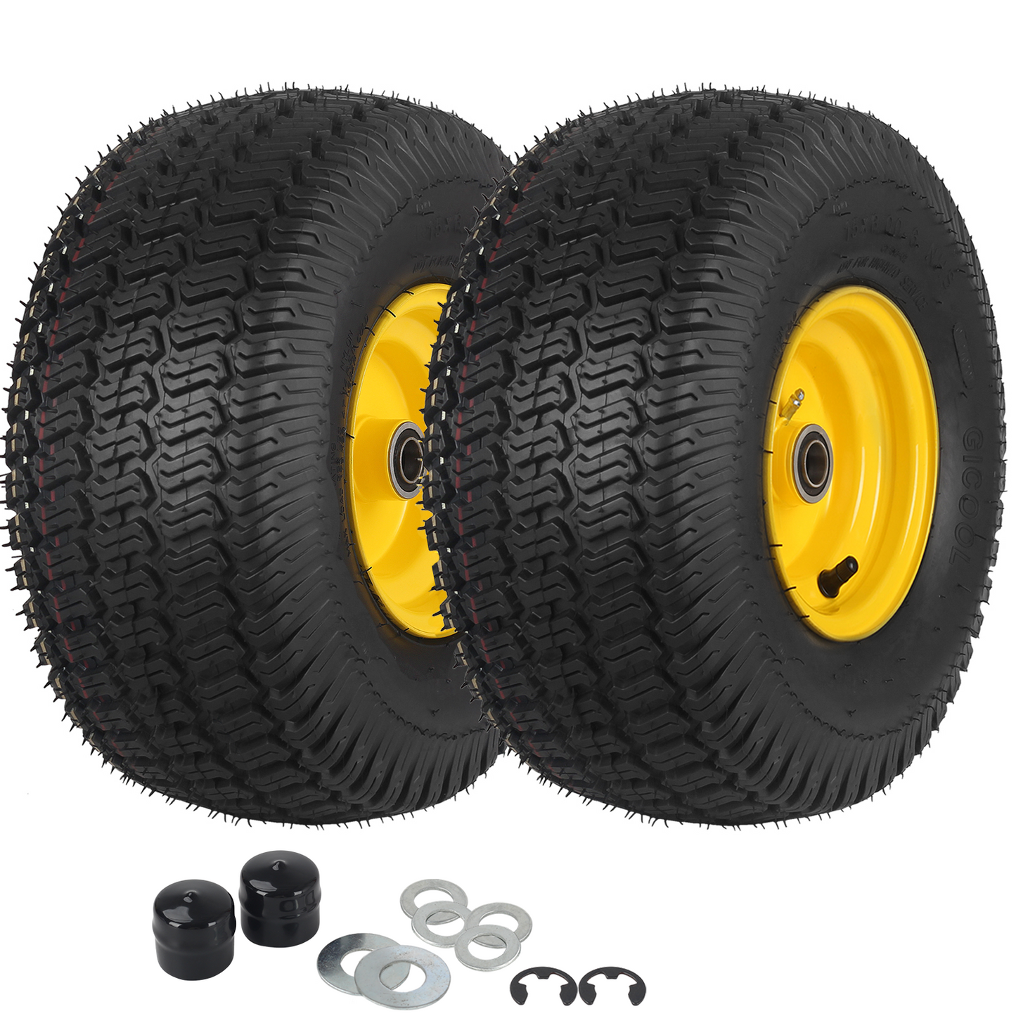 15x6.00-6 Tubeless Tire and Wheel, 3" Offset Hub, 3/4" Bearing, 4 Ply, 15x6-6 Replacement Riding Lawn Mower Front Tires, Compatible with 100 and 300 Series John Deere Riding Mowers(2 Pack)