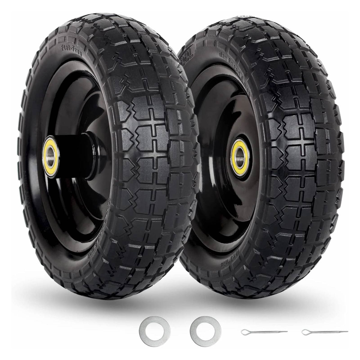 2-Pack 10-Inch Flat Free Solid Wheels – 4.10/3.50-4 Tires With Rim For Tractor, Cart, Hand Truck