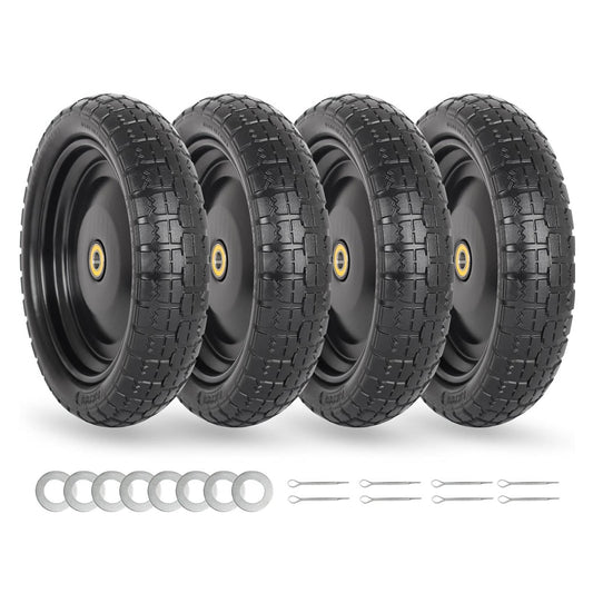 13" Flat-free Solid Tire and Wheel Replacement for Gorilla Wagon Cart, with 5/8" Axle Bore Hole, 2.2" Offset Hub (4 pack)