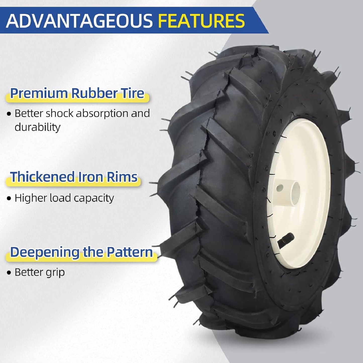 13x5.00-6" Tiller Tire and Wheel, 1" Axle Size, 3-1/8" Centered Hub, 13x5-6 Super Lug Tractor &amp; Trencher Tire Replacement (2 pack)