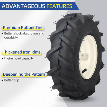 13x5.00-6" Tiller Tire and Wheel, 1" Axle Size, 3-1/8" Centered Hub, 13x5-6 Super Lug Tractor &amp; Trencher Tire Replacement (2 pack)