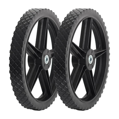 14 x 1.75'' Spoked Plastic Wheel and Tire, 2.45" Hub Length, 1/2" Bearing, for Lawn Mowers and DIY Trolley Wagon Cart