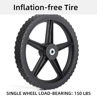 14 x 1.75'' Spoked Plastic Wheel and Tire, 2.45" Hub Length, 1/2" Bearing, for Lawn Mowers and DIY Trolley Wagon Cart