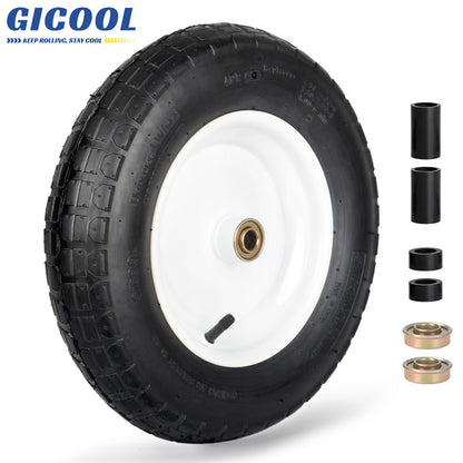 Wheelbarrow Rubber Tire, 14-inch Pneumatic Wheel, 3"-6" Centered Hub, 5/8" & 3/4" Ball Bearings, Replacement 4.80/4.00-8, 3.50/2.50-8, 4.00-6, 4.00-8 Wheelbarrow Wheels