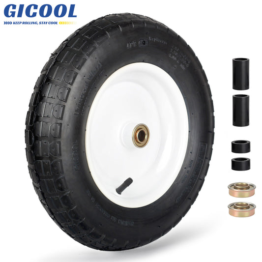 Wheelbarrow Rubber Tire, 14-inch Pneumatic Wheel, 3"-6" Centered Hub, 5/8" & 3/4" Ball Bearings, Replacement 4.80/4.00-8, 3.50/2.50-8, 4.00-6, 4.00-8 Wheelbarrow Wheels