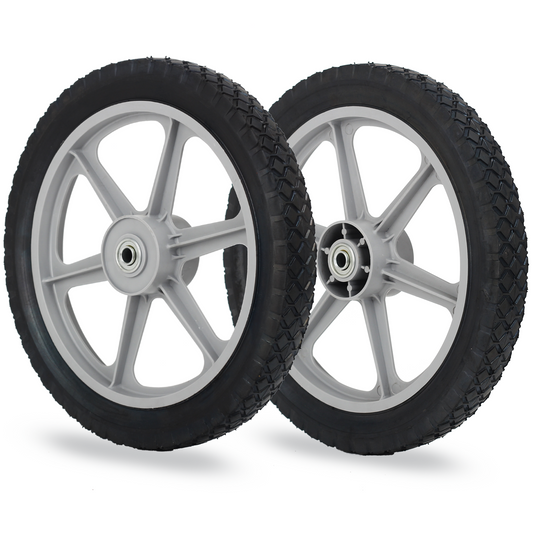 14 x 1.75" Rubber Tire and Plastic Spoke Wheel, 2.5" Hub Length, 1/2" Axle Bore, for Lawn mower Trolley Dolly Wheel Replacement, 2 Pack