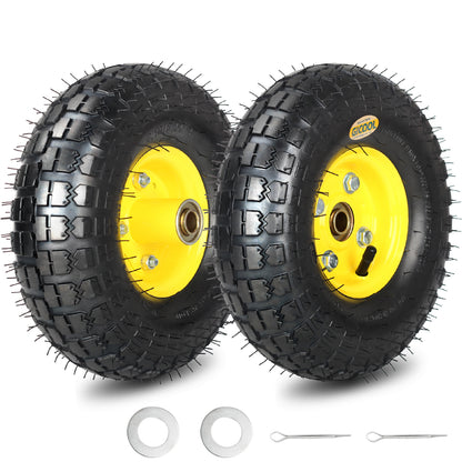 4.10/3.50-4 Rubber Pneumatic Tire and Wheel, with 2.25" Offset Hub, 5/8" Sealed Bearings, for Hand Truck Trolley Dolly Garden Wagon Wheel Replacement, 2 Pack (Explorer Series)