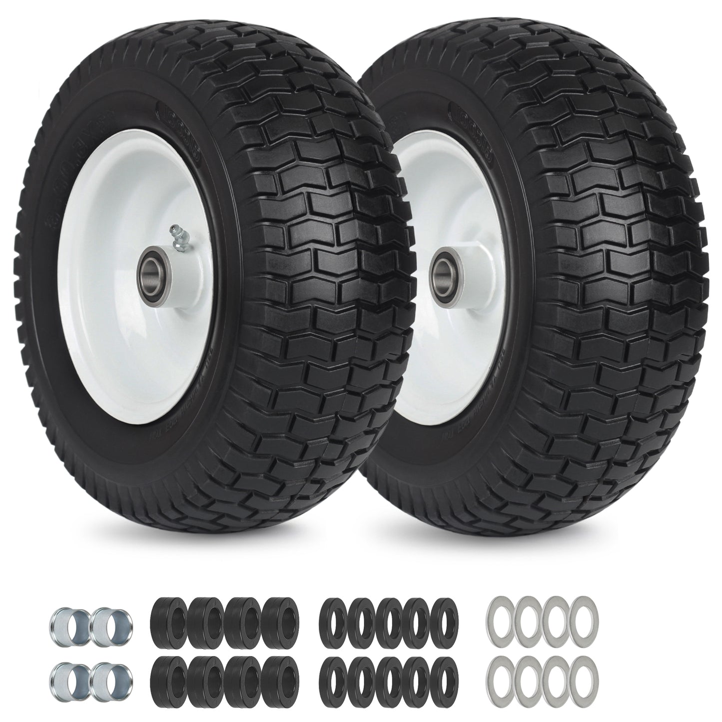 13x5.00-6 Flat Free Lawn Mower Tire and Wheel, 13x5-6 Riding Lawnmower Tire with 3"- 6" Centered Hub and 3/4" & 5/8" Bearings, Tractor Turf Tire Turf-Friendly, 2 Pack