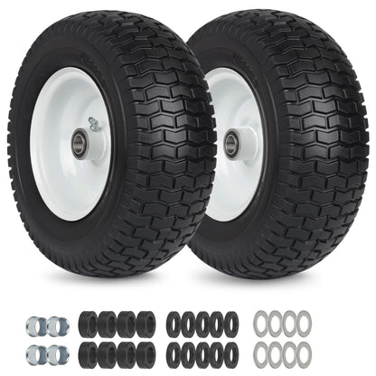 13x5.00-6 Flat Free Lawn Mower Tire and Wheel, 13x5-6 Riding Lawnmower Tire with 3"- 6" Centered Hub and 3/4" & 5/8" Bearings, Tractor Turf Tire Turf-Friendly, 2 Pack