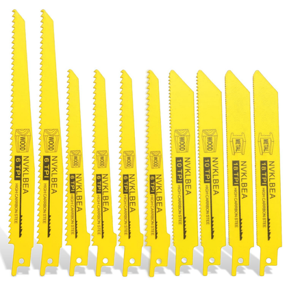 GICOOL 10-Piece Reciprocating Saw Blades, 6" & 8", Wood & Metal Cutting, Premium Bi-Metal Carbon Steel Blades for Wood Pruning | NVKLBEA