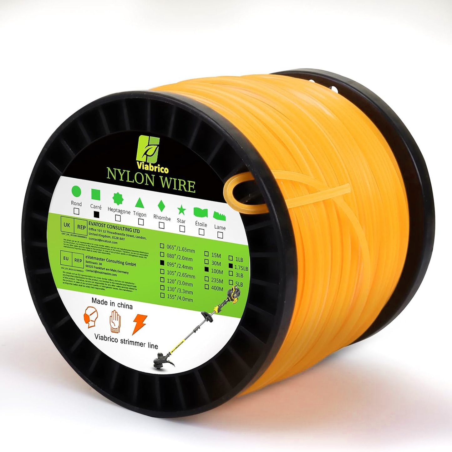 GICOOL 0.095" Square Trimmer Line, Orange Heavy-Duty Nylon Weed Eater String, Universal Commercial Grade Weed Wacker Line | 1.7 LB, 330 Ft