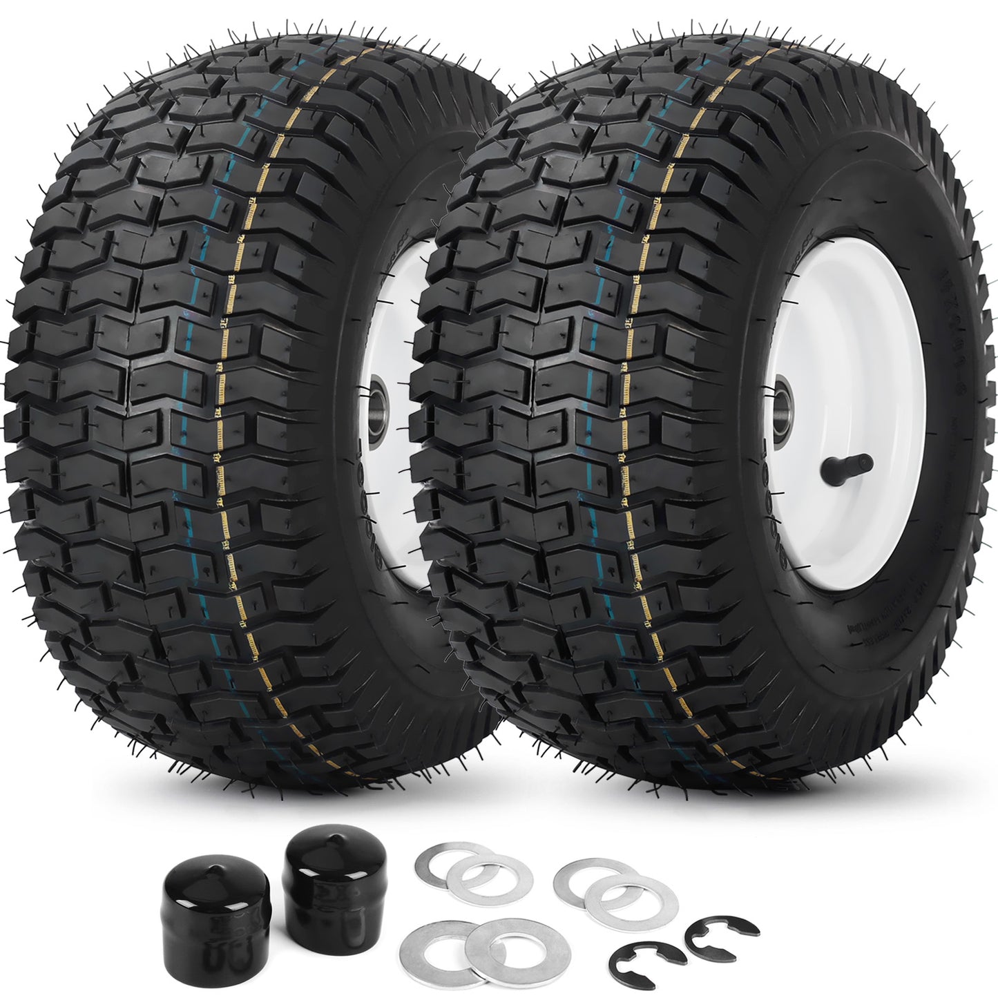 15x6.00-6 Tubeless Tire and Wheel, 3" Offset Hub, 3/4" Bearing, 4 Ply, 15x6-6 Lawn Mower Front Tires, Compatible with 100 and 300 Series John Deere Riding Mower, Lawn Tractor and More(2 Pack)