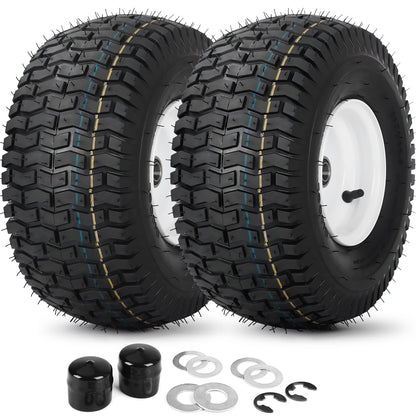 15x6.00-6 Tubeless Tire and Wheel, 3" Offset Hub, 3/4" Bearing, 4 Ply, 15x6-6 Lawn Mower Front Tires, Compatible with 100 and 300 Series John Deere Riding Mower, Lawn Tractor and More(2 Pack)