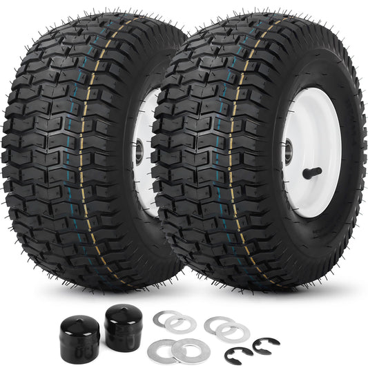 15x6.00-6 Tubeless Tire and Wheel, 3" Offset Hub, 3/4" Bearing, 4 Ply, 15x6-6 Lawn Mower Front Tires, Compatible with 100 and 300 Series John Deere Riding Mower, Lawn Tractor and More(2 Pack)