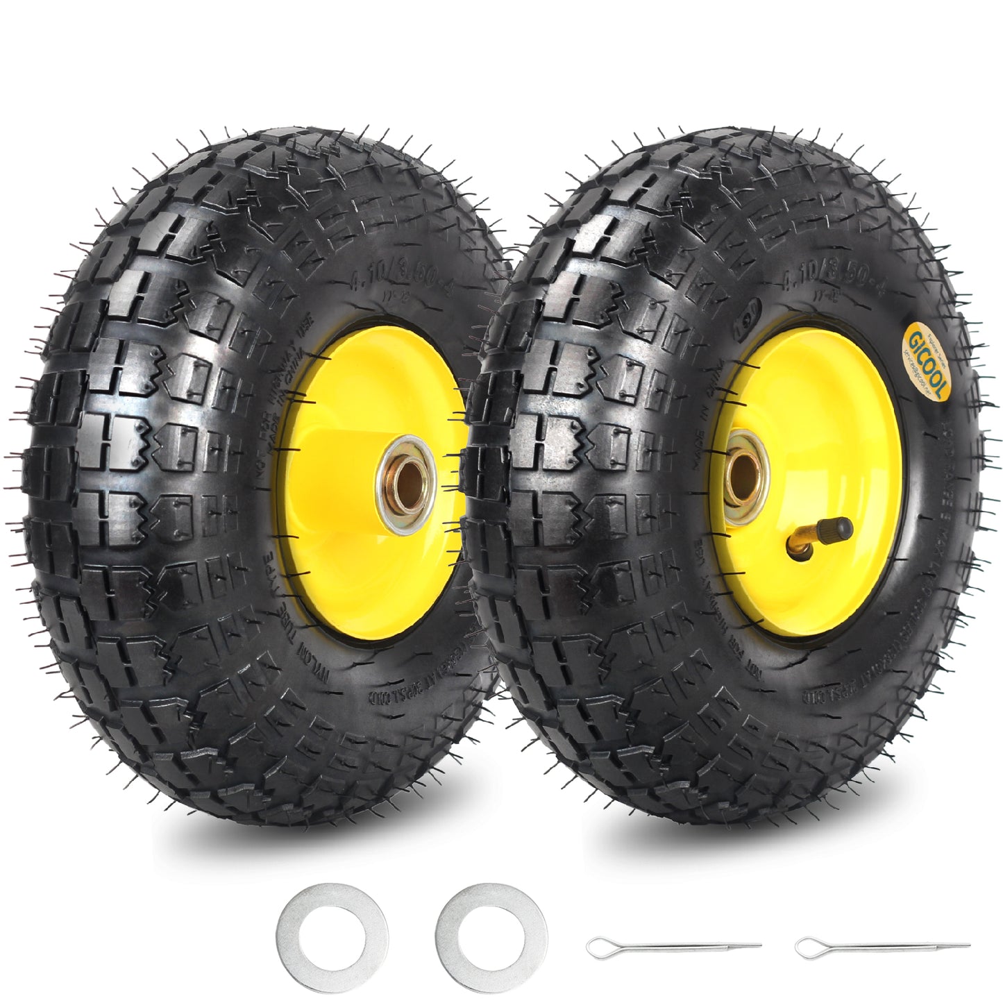 4.10/3.50-4 Rubber Tire and Wheel, with 2.25" Offset Hub, 5/8" Sealed Bearings, for Hand Truck Trolley Dolly Garden Wagon Wheel Replacement, 2 Pack (Explorer Series)