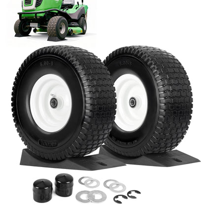 15x6.00-6 Flat Free Lawn Mower Tire and Wheel, Comes with Tire Saver Ramp, 15x6-6nhs Riding Mowers Lawn Tire and Wheel with 3/4" Bearing, 3" Centered Hub, 2 Pack