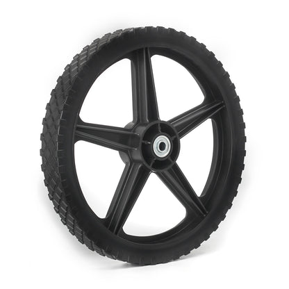 14 x 1.75'' Spoked Plastic Wheel and Tire, 2.45" Hub Length, 1/2" Bearing, for Lawn Mowers and DIY Trolley Wagon Cart
