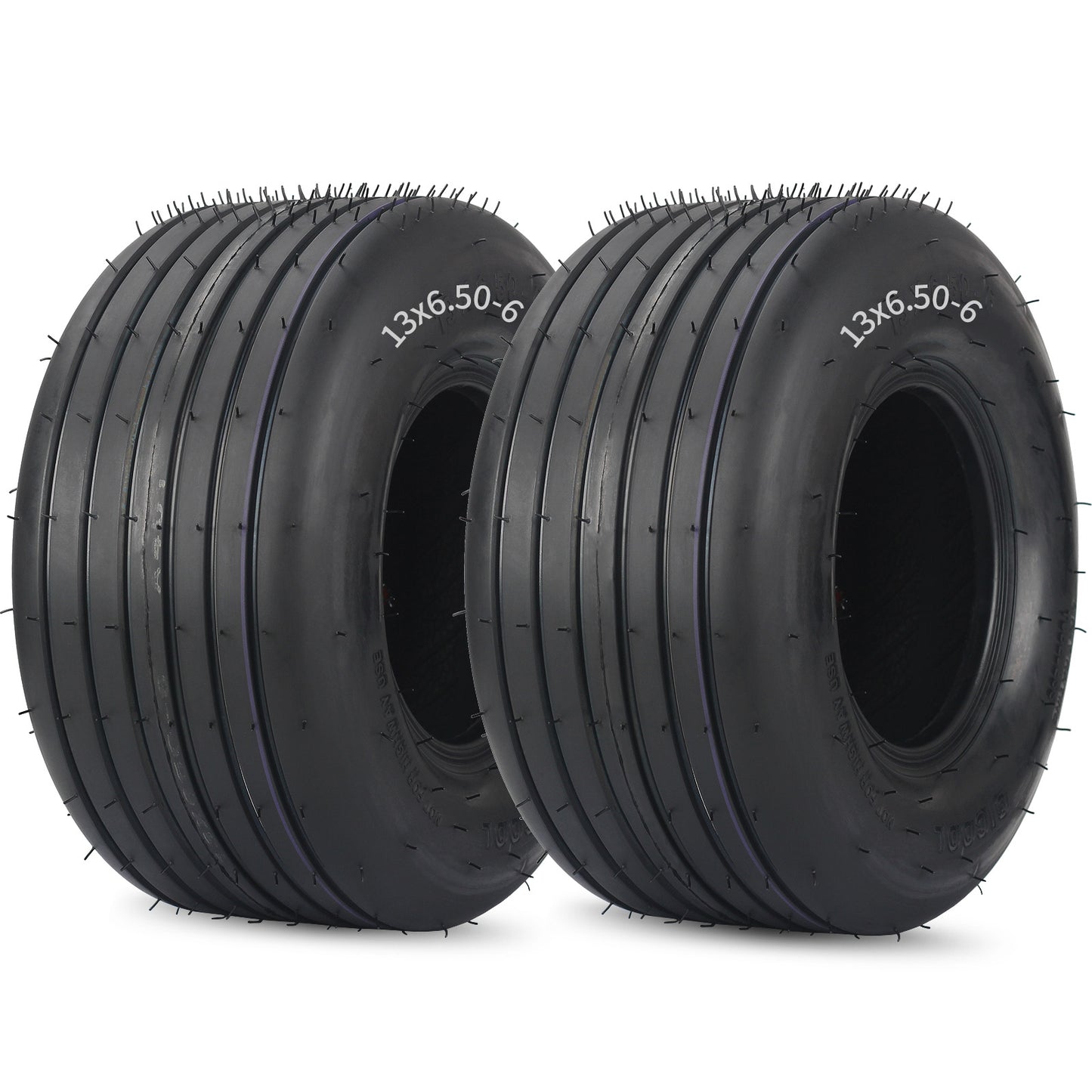 13x6.50-6 Tubeless Lawn Mower Tires, Straight Rib Tread, 4 Ply