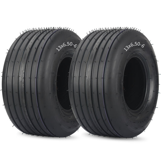 13x6.50-6 Tubeless Lawn Mower Tires, Straight Rib Tread, 4 Ply