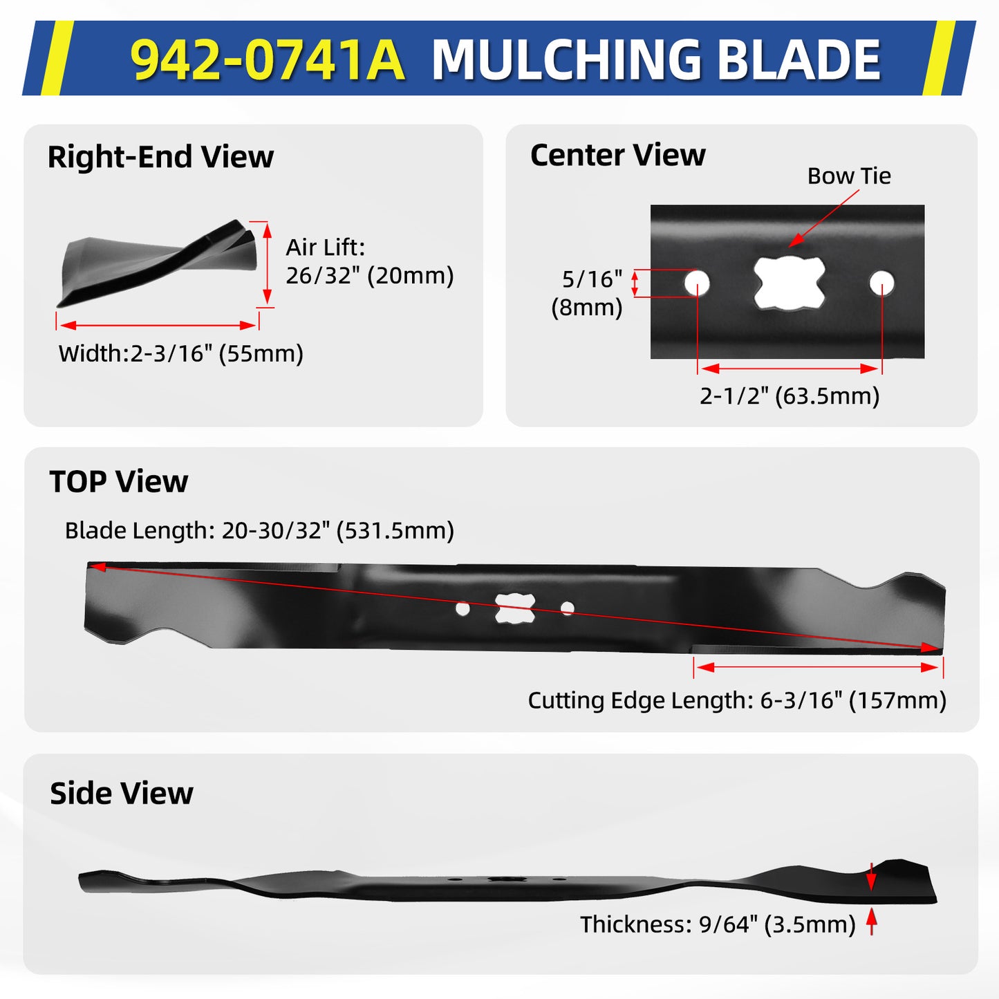 21" Blade for MTD Troy-Bilt Cub Cadet Craftsman, Replaces 942-0741A 742-0741A 742-04100