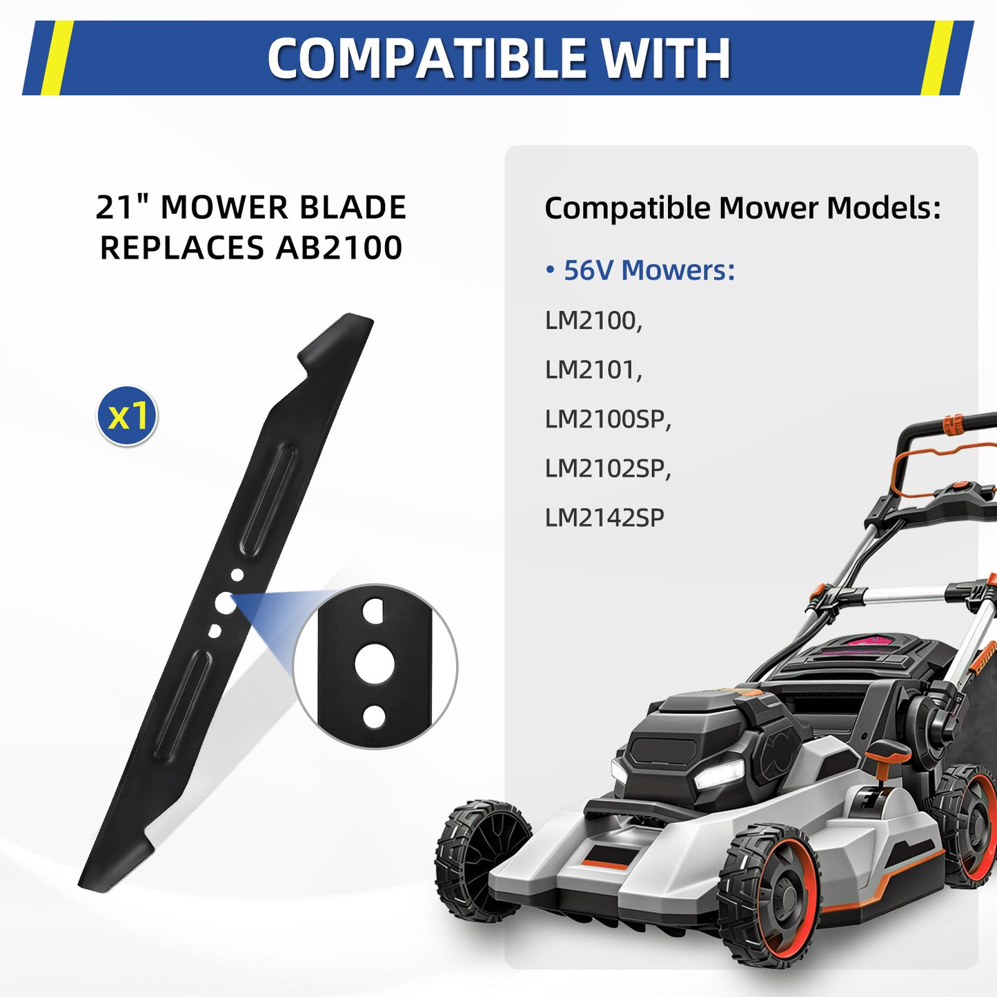 21" Mower Blade for Ego LM2100 LM2100SP LM2101 LM2102SP LM2142SP, Replaces AB2100
