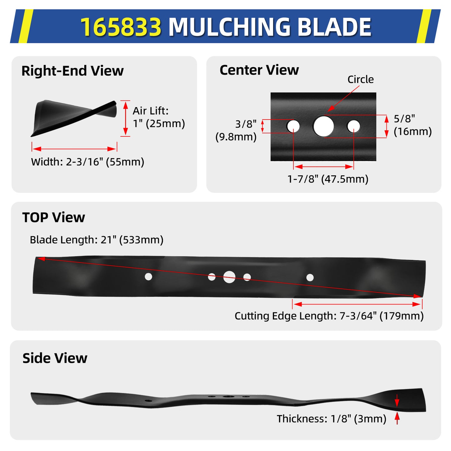 406712 Mulching Blade 21" Deck for Craftsman Husqvarna 532406712 165833 175064 189028 532189028