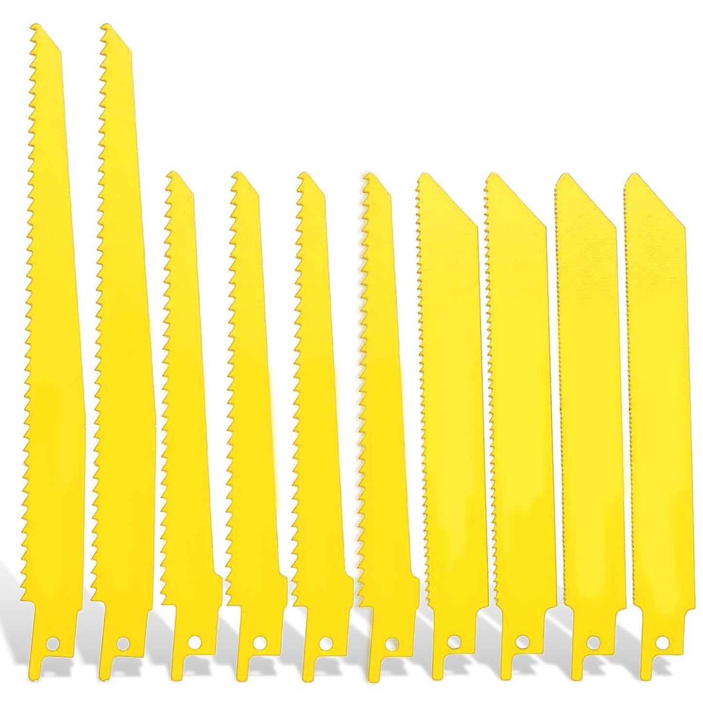 GICOOL 10-Piece Reciprocating Saw Blades, 6" & 8", Wood & Metal Cutting, Premium Bi-Metal Carbon Steel Blades for Wood Pruning