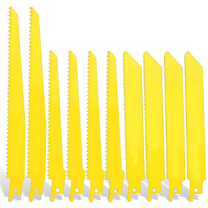 GICOOL 10-Piece Reciprocating Saw Blades, 6" & 8", Wood & Metal Cutting, Premium Bi-Metal Carbon Steel Blades for Wood Pruning