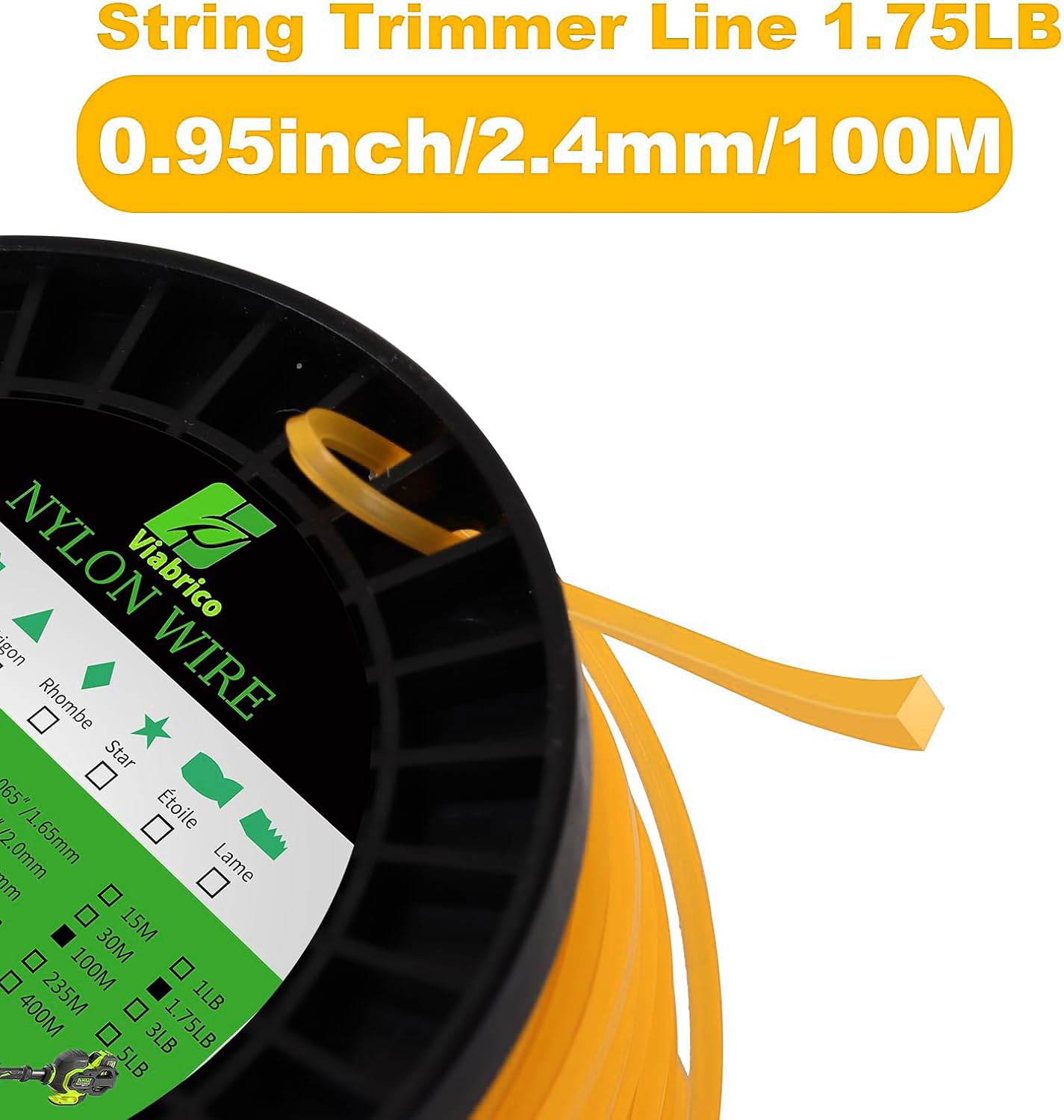 GICOOL 0.095" Square Trimmer Line, Orange Heavy-Duty Nylon Weed Eater String, Universal Commercial Grade Weed Wacker Line | 1.7 LB, 330 Ft