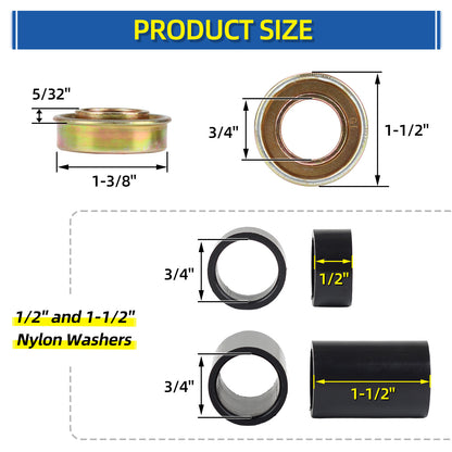 Bearing & Hub Length Adjustment Hardware Kit, with 3/4'' Bore Hole Bearing, 1/2'' and 1-1/2'' Nylon Washers, 6 Pack