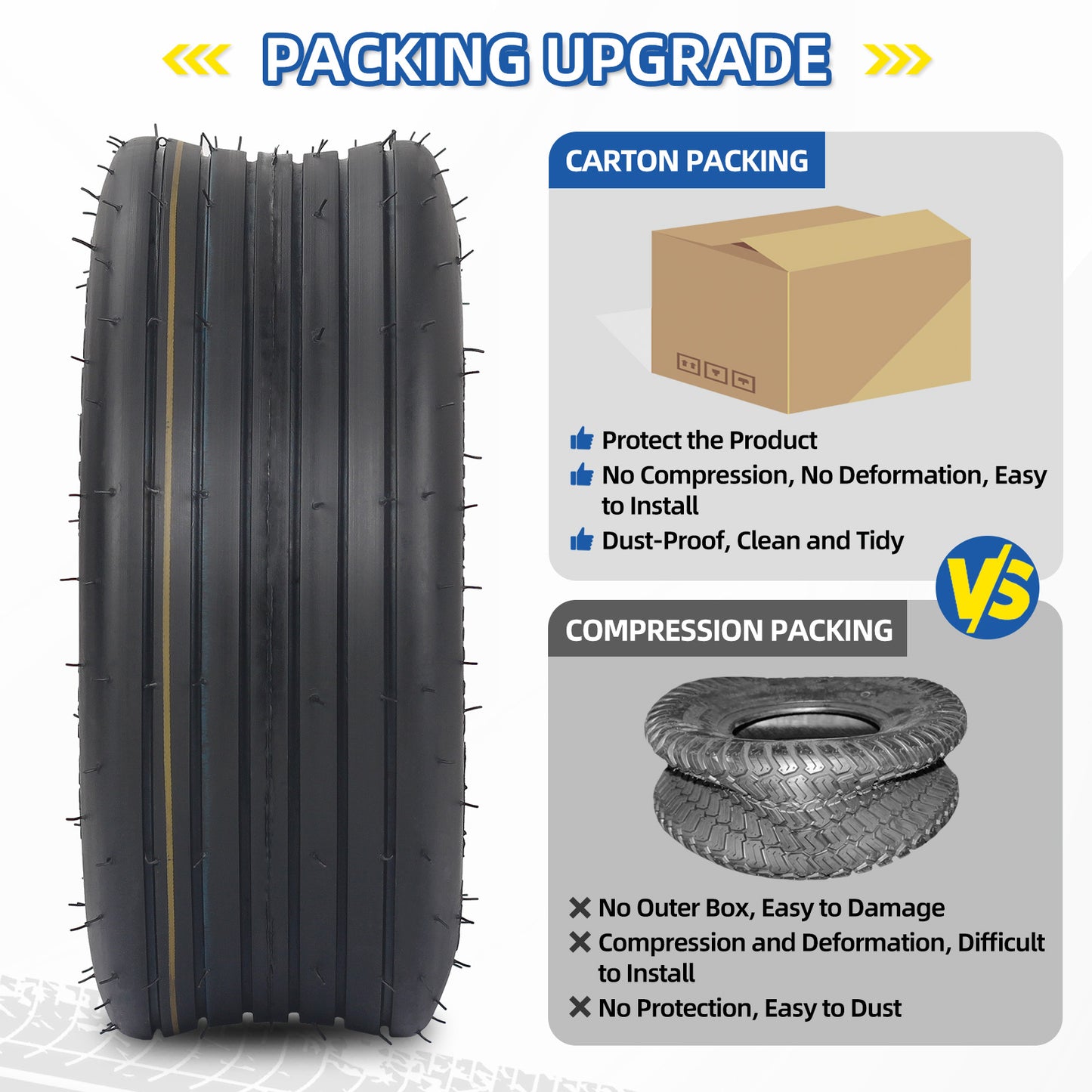 11x4.00-5 Tubeless Lawn Mower Tire, Zero Turn Lawn Mower Front Tire, Straight Rib Tread, 4 Ply