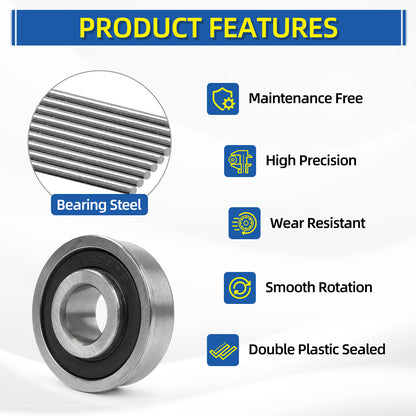 1/2" Deep Groove Ball Bearing, 13x35x13mm Bore Sealed Flanged Steel Bearings Replacement for Wheelbarrow, Lawn Mower, Hand Truck, Garden Cart Tire and Wheels, 4 Pack