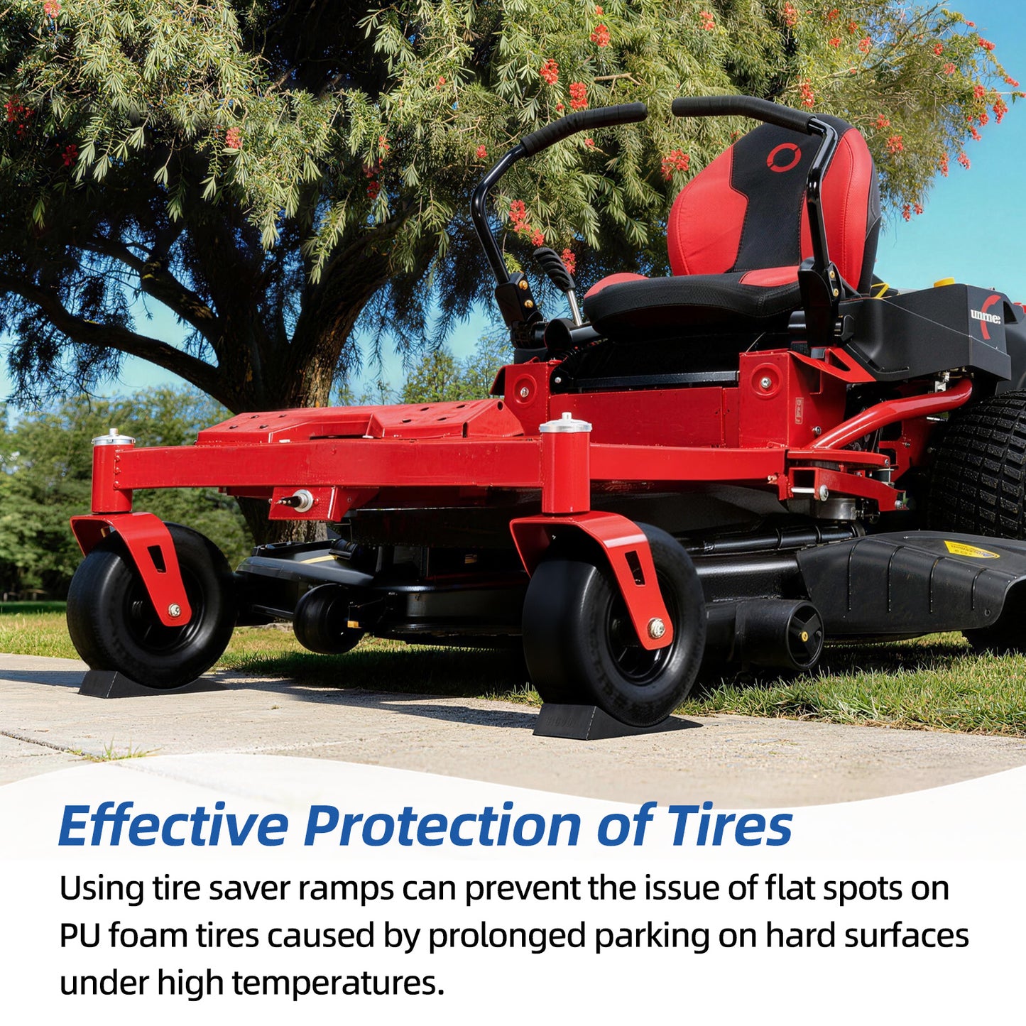 11x4.00-5” Flat Free Lawn Mower Tire and Wheel, Comes with Saver Ramp, 1/2"、5/8" and 3/4" Bearing, 3.4"-4"-4.5"-5" Centered Hub, Smooth Tread Tire for Zero Turn Mowers, 2 Pcs
