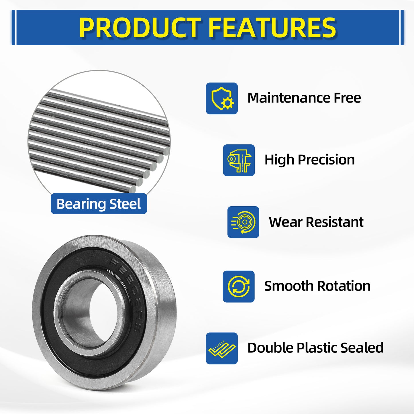 5/8" Bore Flanged Deep Groove Ball Bearing, 16mm ID x 35mm OD x 13mm W Sealed 9Cr18 Steel Bearing for Wheelbarrow, Lawn Mower, Garden Cart, Hand Truck Tire and Wheel Parts Replacements