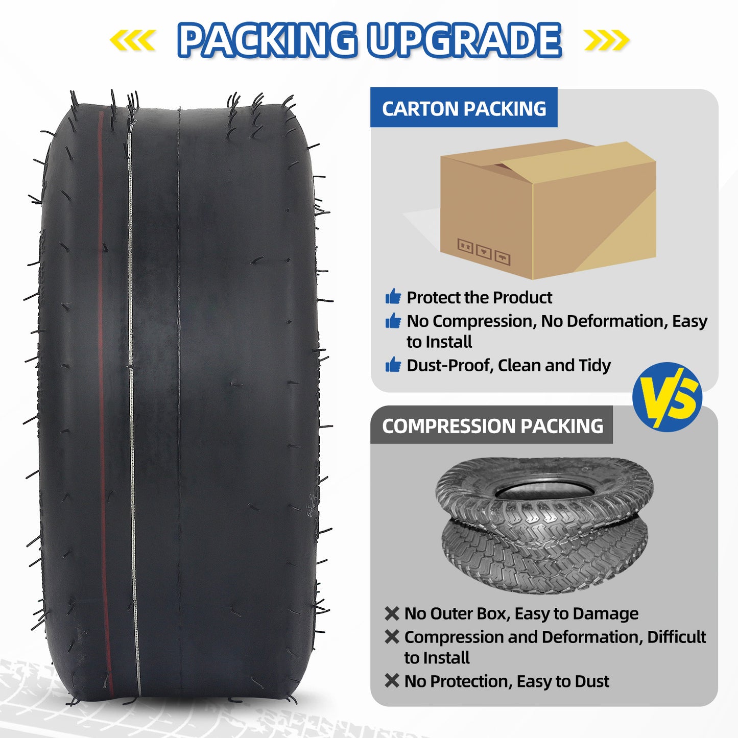 11x4.00-5 Tubeless Lawn Mower Tires, 11x4.00-5 Straight Rib Tread, 4 Ply