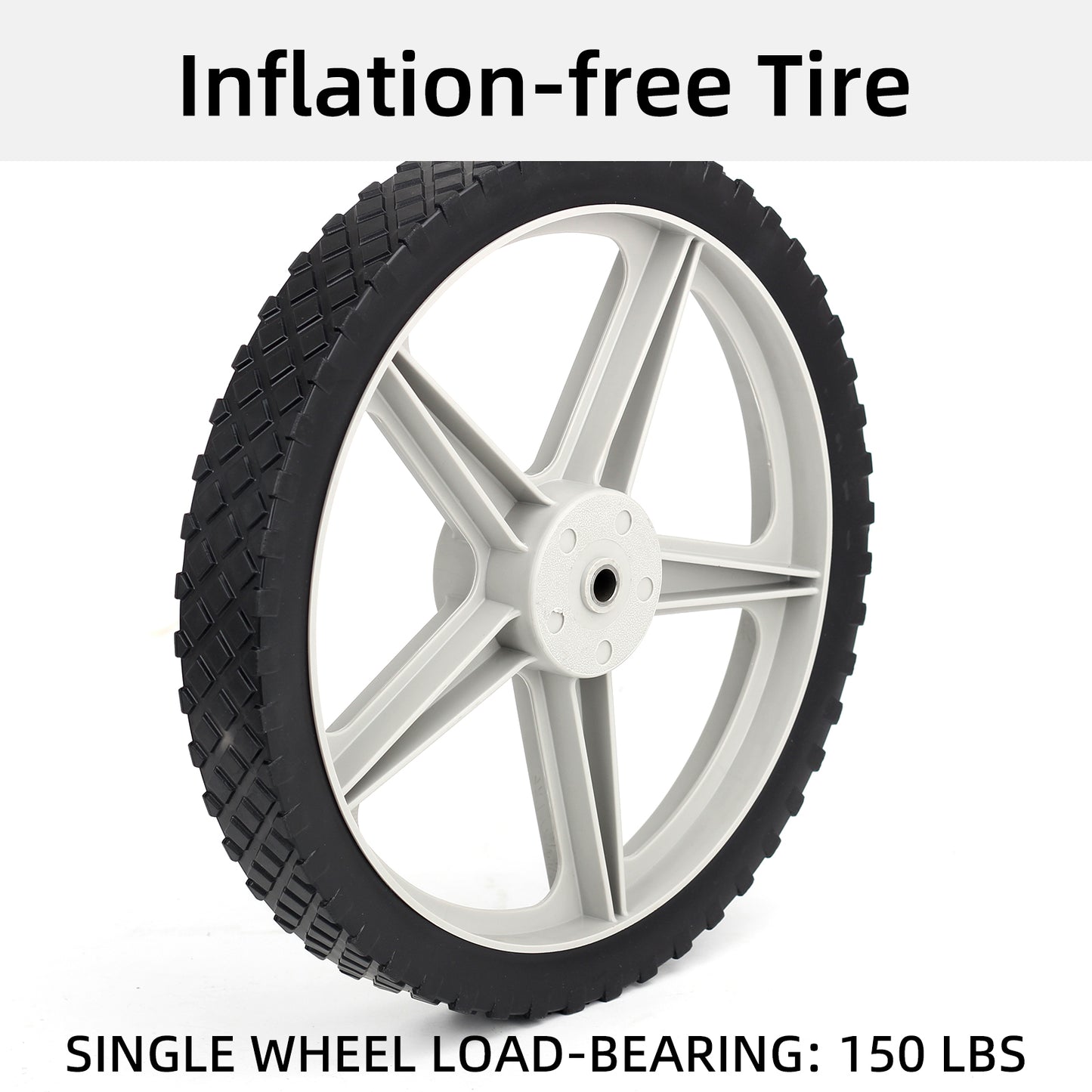 14 x 1.75" Spoked Plastic Wheel and Tire, 2.45" Hub Length, 1/2" Axle Bore, Universal Replacement Wheel for Lawn Mowers and DIY Trolley Wagon Cart, 2 Pack
