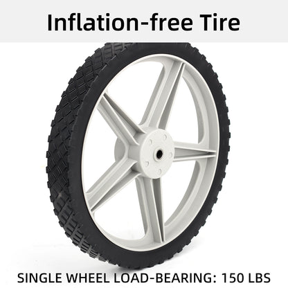 14 x 1.75" Spoked Plastic Wheel and Tire, 2.45" Hub Length, 1/2" Axle Bore, Universal Replacement Wheel for Lawn Mowers and DIY Trolley Wagon Cart, 2 Pack