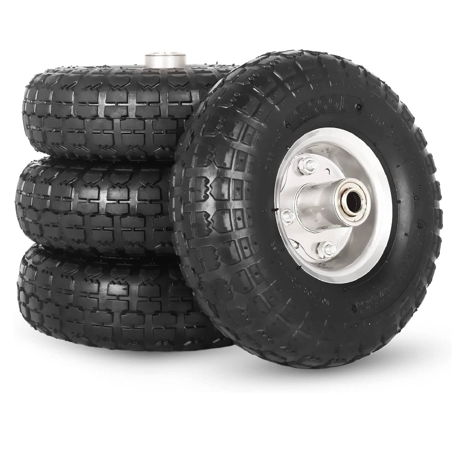 4.10/3.50-4" Tire and Wheel, 10" Pneumatic Tire, with 2.25" Offset Hub, 5/8" Axle Bore Hole, Sealed Bearings, for Hand Truck Trolley Dolly Garden Wagon Cart Wheel Replacement(2 Pack)